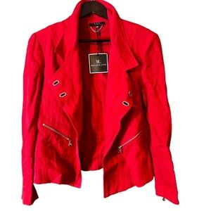 Vex Melanie Lynne Cherry Red Women's Jacket Blazer Silver Zipper Hardware Sz L